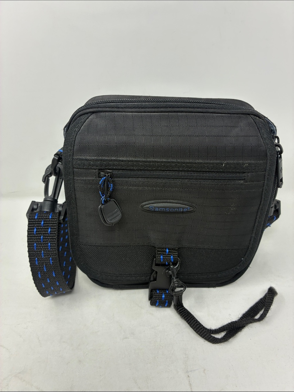 Samsonite Black Messenger Bag with Blue Accents